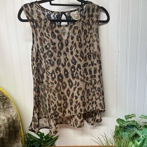 POUT Leopard Print Sheer & Lace Tank Size Large
